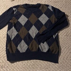 J. Crew Men's V-Neck Sweater - Navy, Gray, Brown Argyle